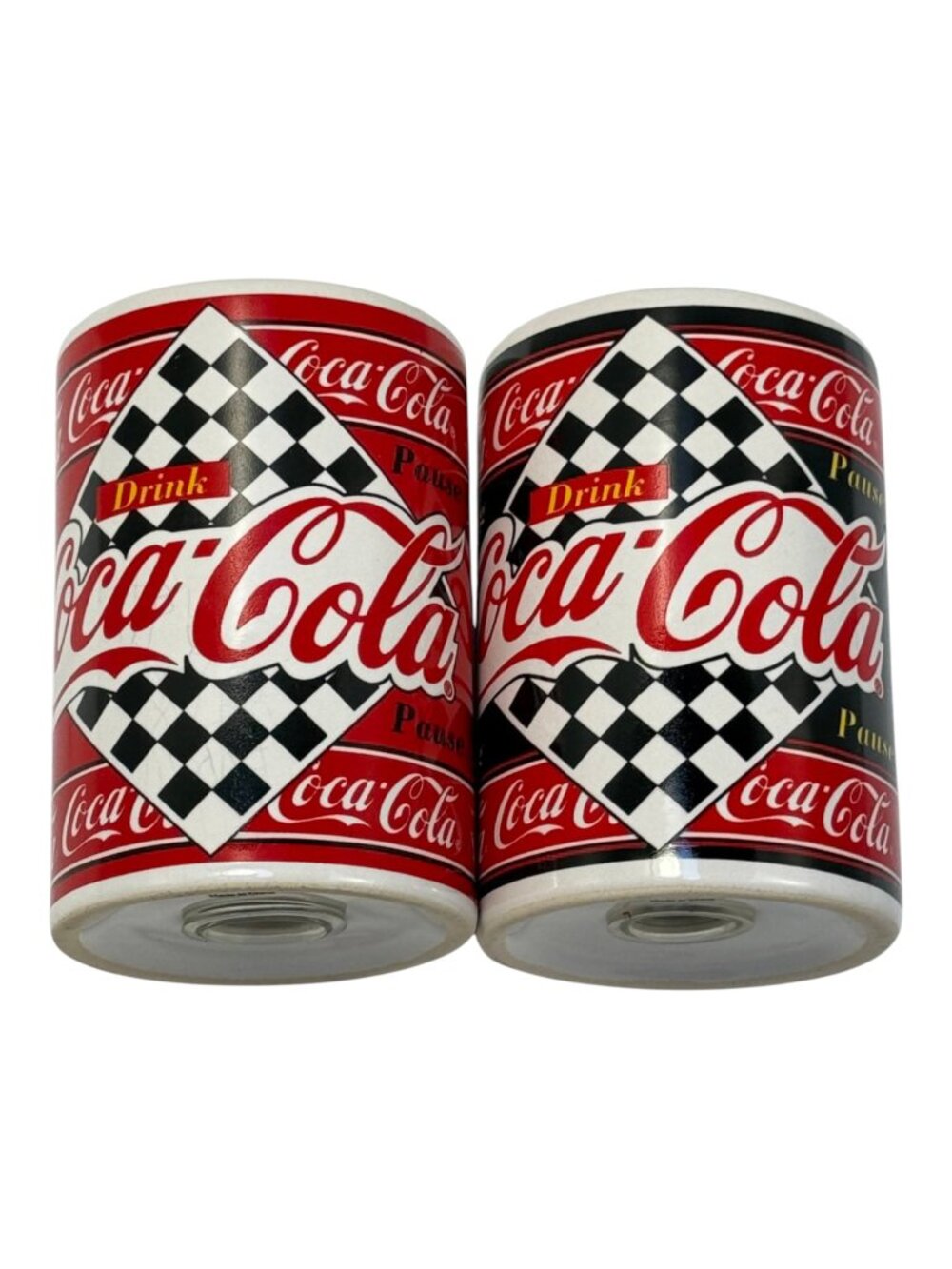 Coca-Cola Salt and Pepper Shakers Red Black Checkered Racing